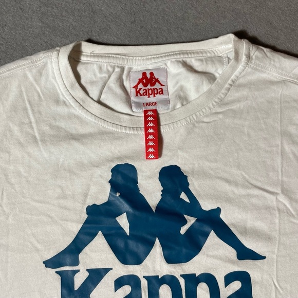Kappa Men’s T-Shirt Cream Size Large Short Sleeve Blue Logo Casual Tee - Picture 3 of 4